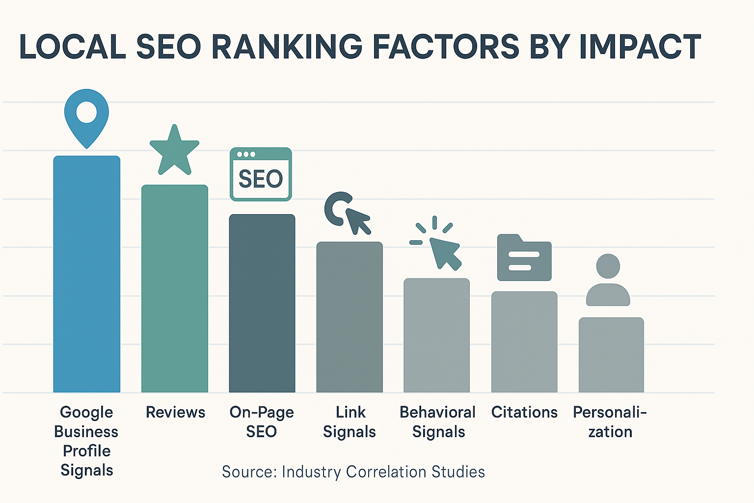 Bar chart showing the relative impact of different local SEO ranking factors based on correlation studies